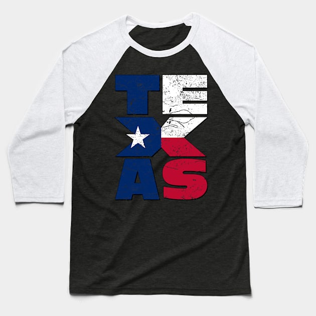 Vintage Texas flag with Star USA Baseball T-Shirt by RockabillyM